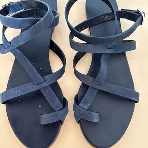 Jenni Kayne Navy Oiled Leather Strappy Sandals